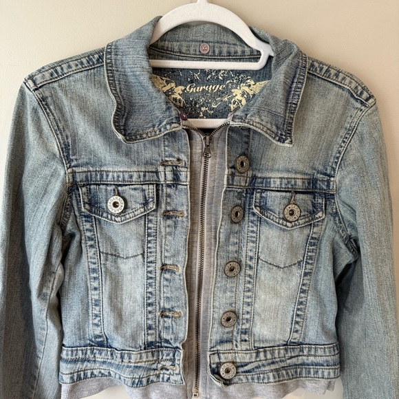 Garage Light Blue Jean Jacket Cropped Size M Denim Streetwear Casual - Picture 11 of 12